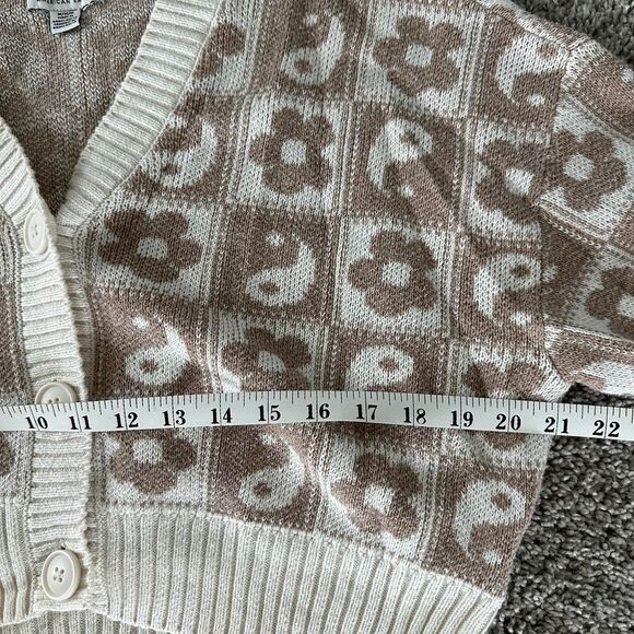 American Eagle Brown Cream Floral Cropped Cardigan Sweater M - Picture 5 of 6